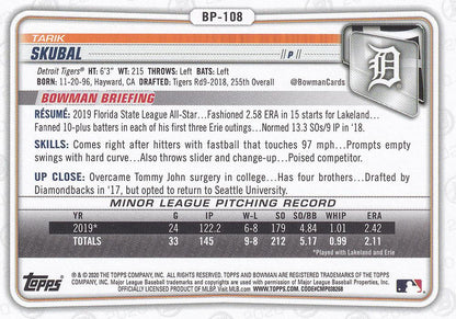 2020 Bowman Prospects Tarik Skubal BP-108 Detroit Tigers