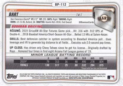 2020 Bowman Prospects Joey Bart BP-112 San Francisco Giants