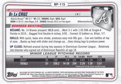 2020 Bowman Prospects Jasseel De La Cruz BP-115 Atlanta Braves