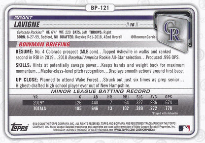 2020 Bowman Prospects Grant Lavigne BP-121 Colorado Rockies