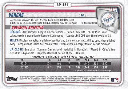 2020 Bowman Prospects Miguel Vargas BP-131 Los Angeles Dodgers