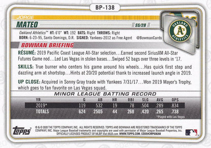2020 Bowman Prospects Jorge Mateo BP-138 Oakland Athletics