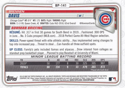 2020 Bowman Bowman Prospects Camo Brennen Davis BP-141 Chicago Cubs