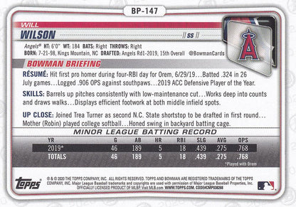 2020 Bowman Prospects Will Wilson BP-147 Angels