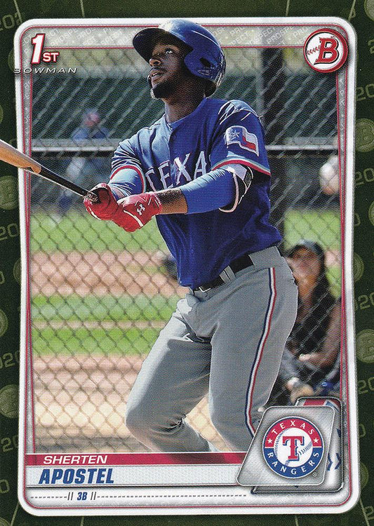 2020 Bowman Prospects Grean Parallel Sherten Apostel BP-46 Texas Rangers