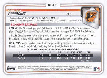 2020 Bowman Draft Grayson Rodriguez BD-191 Baltimore Orioles
