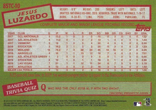 2020 Topps Chrome - 1985 Topps Baseball Jesus Luzardo  #85TC-10 Oakland Athletics