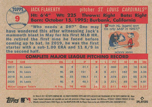 2021 Topps Archives Jack Flaherty #9 St. Louis Cardinals