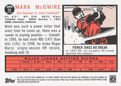 2021 Topps Archives Mark McGwire #55 St. Louis Cardinals