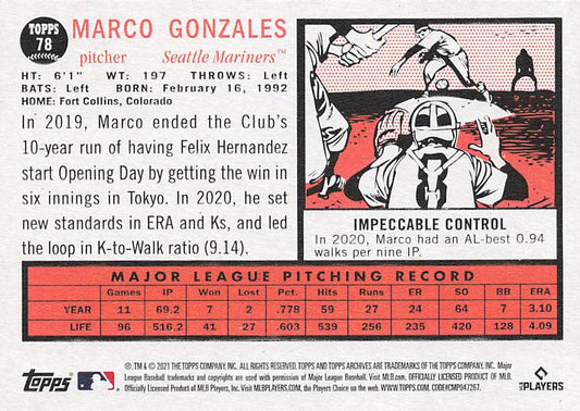 2021 Topps Archives Marco Gonzales #78 Seattle Mariners