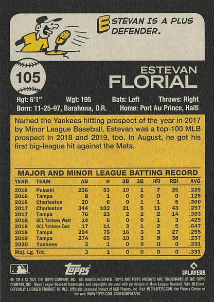 2021 Topps Archives Estevan Florial #105 New York Yankees