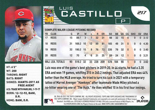2021 Topps Archives Luis Castillo  #217 Cincinnati Reds