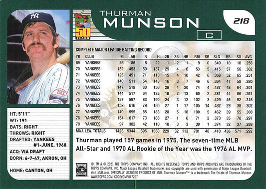 2021 Topps Archives Thurman Munson  #218 New York Yankees