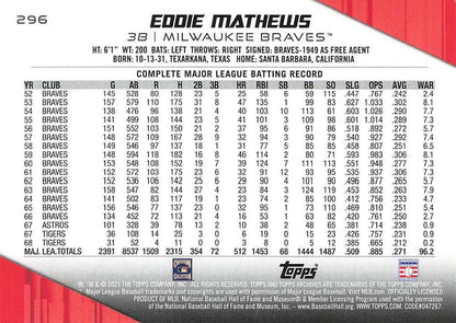 2021 Topps Archives Eddie Mathews  #296 Milwaukee Braves