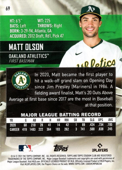 2021 Stadium Club  Matt Olson  #69 Oakland Athletics