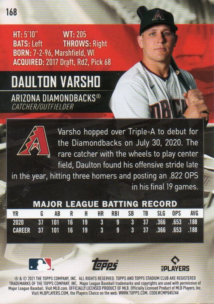 2021 Stadium Club  Daulton Varsho  RC #168 Arizona Diamondbacks