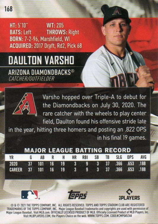 2021 Stadium Club  Daulton Varsho  RC #168 Arizona Diamondbacks