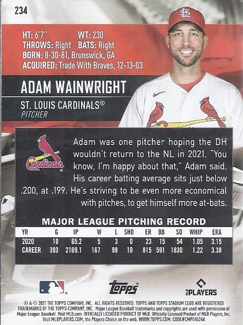 2021 Stadium Club  Adam Wainwright  #234 St. Louis Cardinals