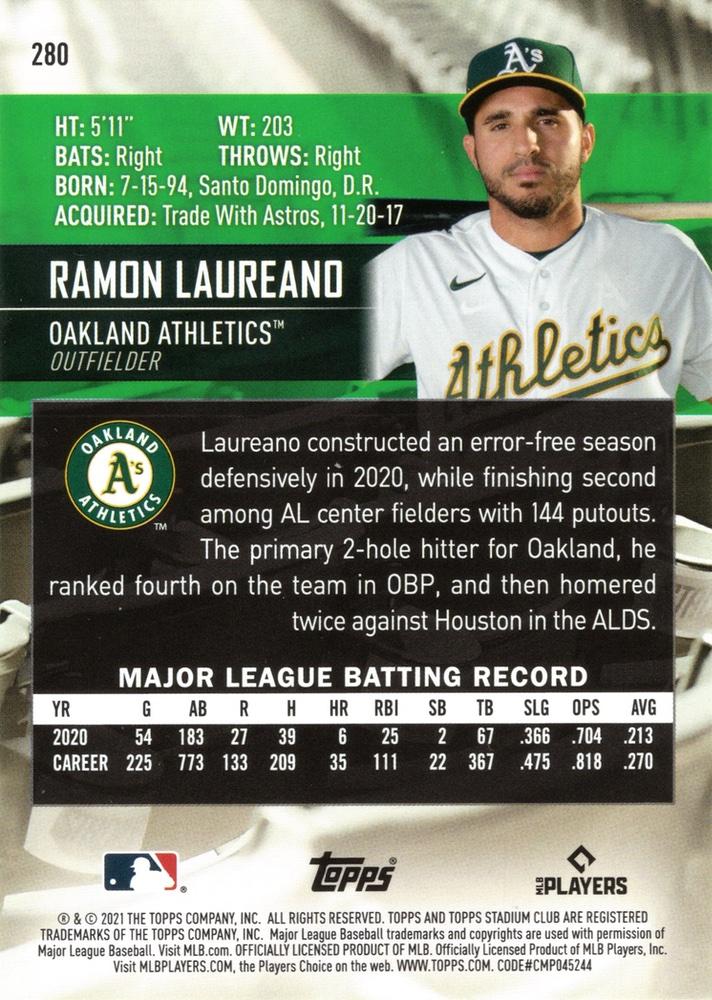 2021 Stadium Club Ramon Laureano  #280 Oakland Athletics