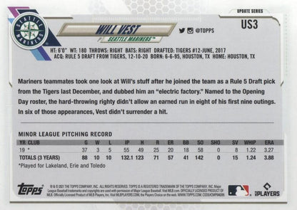 2021 Topps Update Will Vest Rookie US3 Seattle Mariners