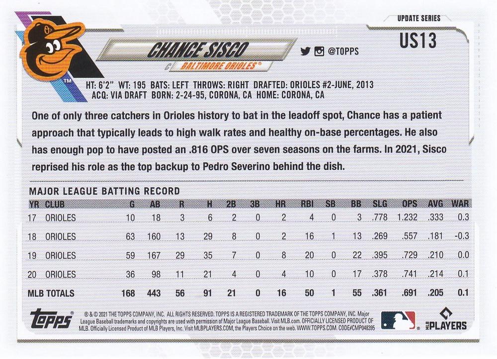2021 Topps Update Chance Sisco  US13 Baltimore Orioles