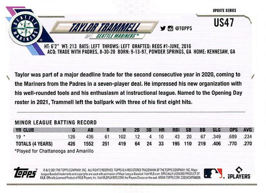 2021 Topps Update Taylor Trammell Rookie US47 Seattle Mariners