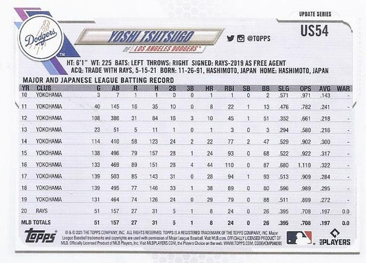 2021 Topps Update Yoshi Tsutsugo  US54 Los Angeles Dodgers