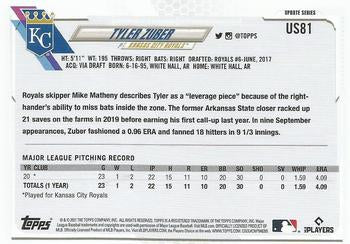2021 Topps Update Tyler Zuber Rookie US81 Kansas City Royals