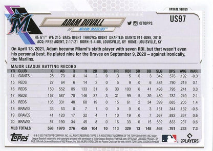 2021 Topps Update Adam Duvall  US97 Miami Marlins