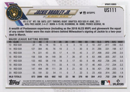 2021 Topps Update Jackie Bradley Jr.  US111 Milwaukee Brewers