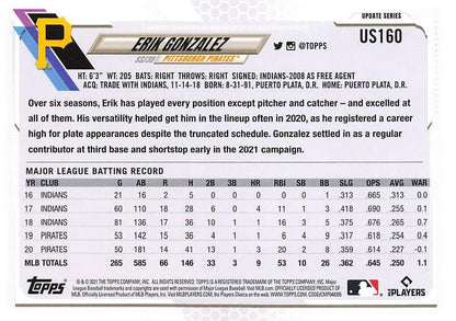 2021 Topps Update Erik Gonzalez  US160 Pittsburgh Pirates