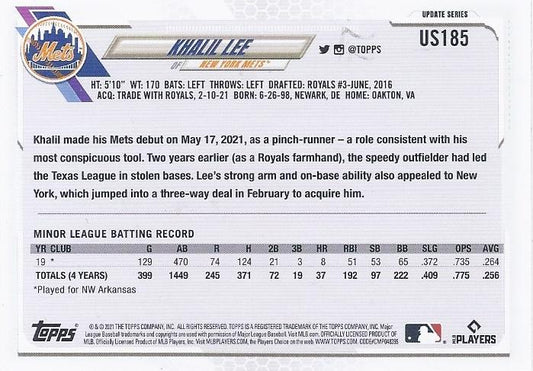 2021 Topps Update Khalil Lee Rookie US185 New York Mets