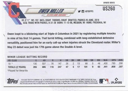 2021 Topps Update Owen Miller Rookie US260 Cleveland Indians
