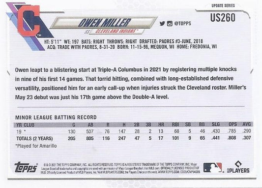 2021 Topps Update Owen Miller Rookie US260 Cleveland Indians