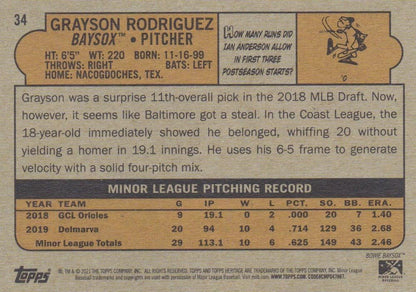 2021 Topps Heritage Minor League Grayson Rodriguez #34 Bowie Baysox