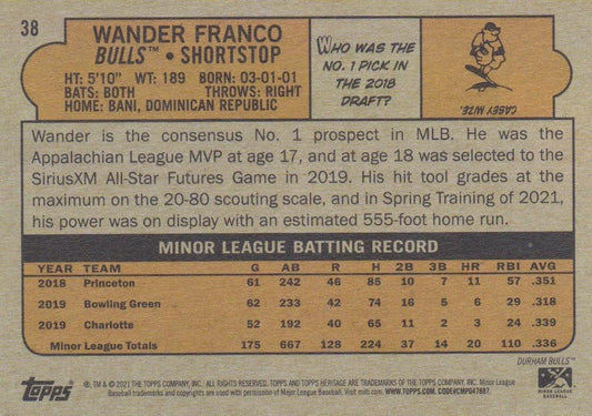 2021 Topps Heritage Minor League Wander Franco #38 Durham Bulls