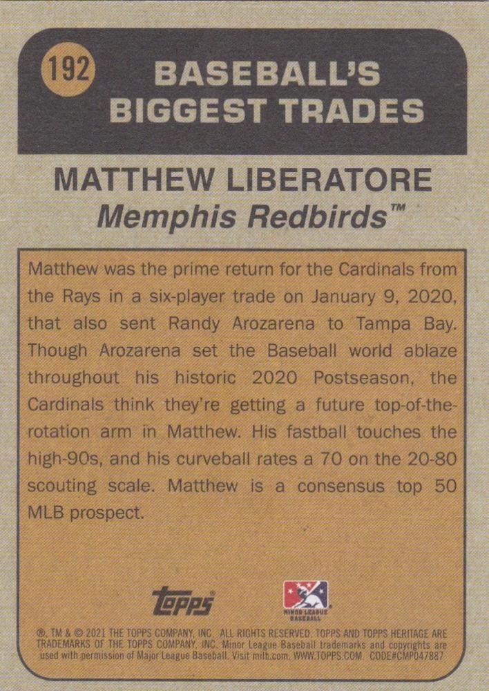 2021 Topps Heritage Minor League Matthew Liberatore #192 Memphis Redbirds