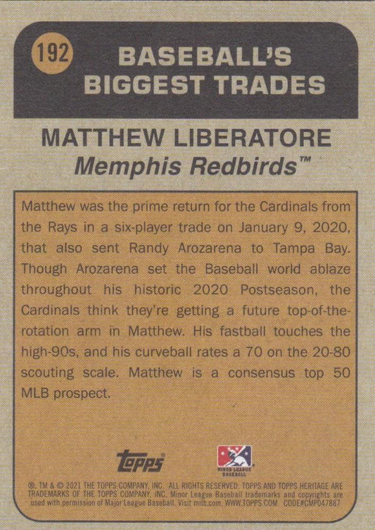 2021 Topps Heritage Minor League Matthew Liberatore #192 Memphis Redbirds