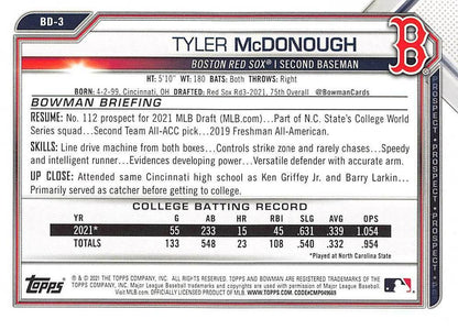 2021 Bowman Draft Tyler McDonough FBC 1st Bowman BD-3 Boston Red Sox