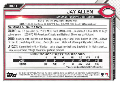 2021 Bowman Draft Jay Allen FBC 1st Bowman BD-11 Cincinnati Reds