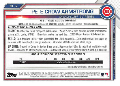 2021 Bowman Draft Pete Crow-Armstrong BD-12 Chicago Cubs