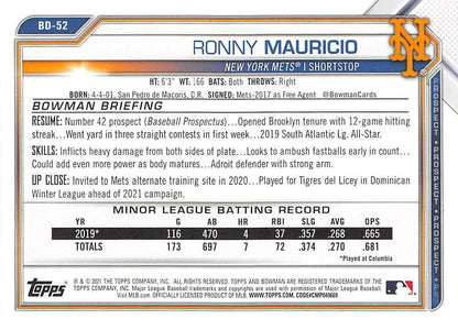 2021 Bowman Draft Ronny Mauricio BD-52 New York Mets