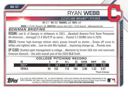 2021 Bowman Draft Ryan Webb FBC 1st Bowman BD-57 Cleveland Indians
