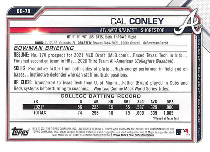 2021 Bowman Draft Cal Conley FBC 1st Bowman BD-70 Atlanta Braves