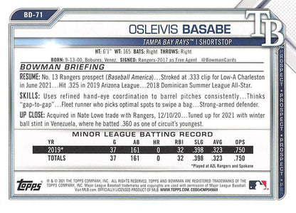 2021 Bowman Draft Osleivis Basabe BD-71 Tampa Bay Rays