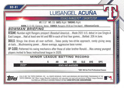 2021 Bowman Draft Luisangel Acuna BD-81 Texas Rangers
