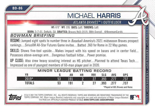 2021 Bowman Draft Michael Harris BD-86 Atlanta Braves