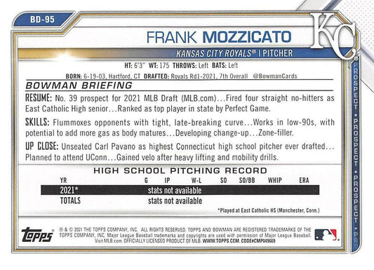 2021 Bowman Draft Frank Mozzicato FBC 1st Bowman BD-95 Kansas City Royals