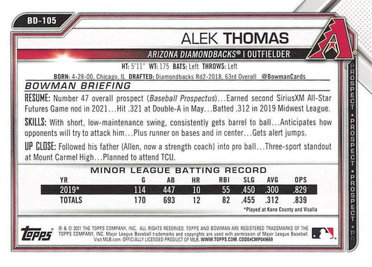 2021 Bowman Draft Alek Thomas BD-105 Arizona Diamondbacks
