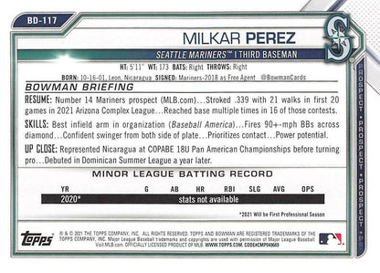 2021 Bowman Draft Milkar Perez BD-117 Seattle Mariners